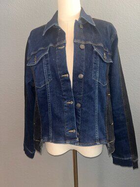 RUTI WINNING COMBO BLACK & BLUE COLORBLOCK STRETCH DENIM JACKET NWOT SIZE 3/M-L
